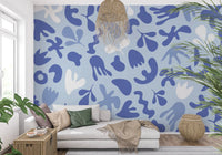 Airy cutout shapes define Cut Flow wall mural with blue detail