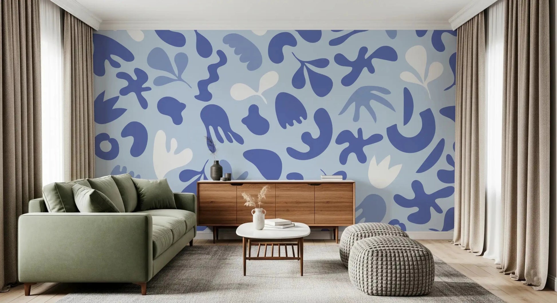 Pale blue movement across Periwinkle Cut Flow wall mural
