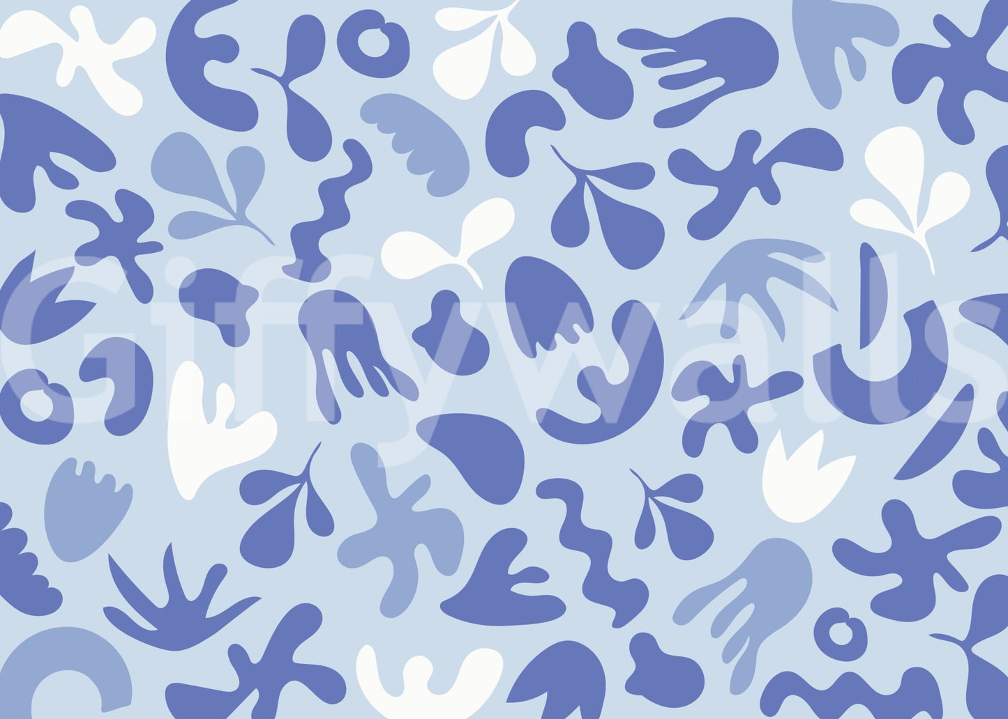 Calm flowing shapes shown in Periwinkle Flow wall mural style