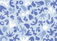 Calm flowing shapes shown in Periwinkle Flow wall mural style