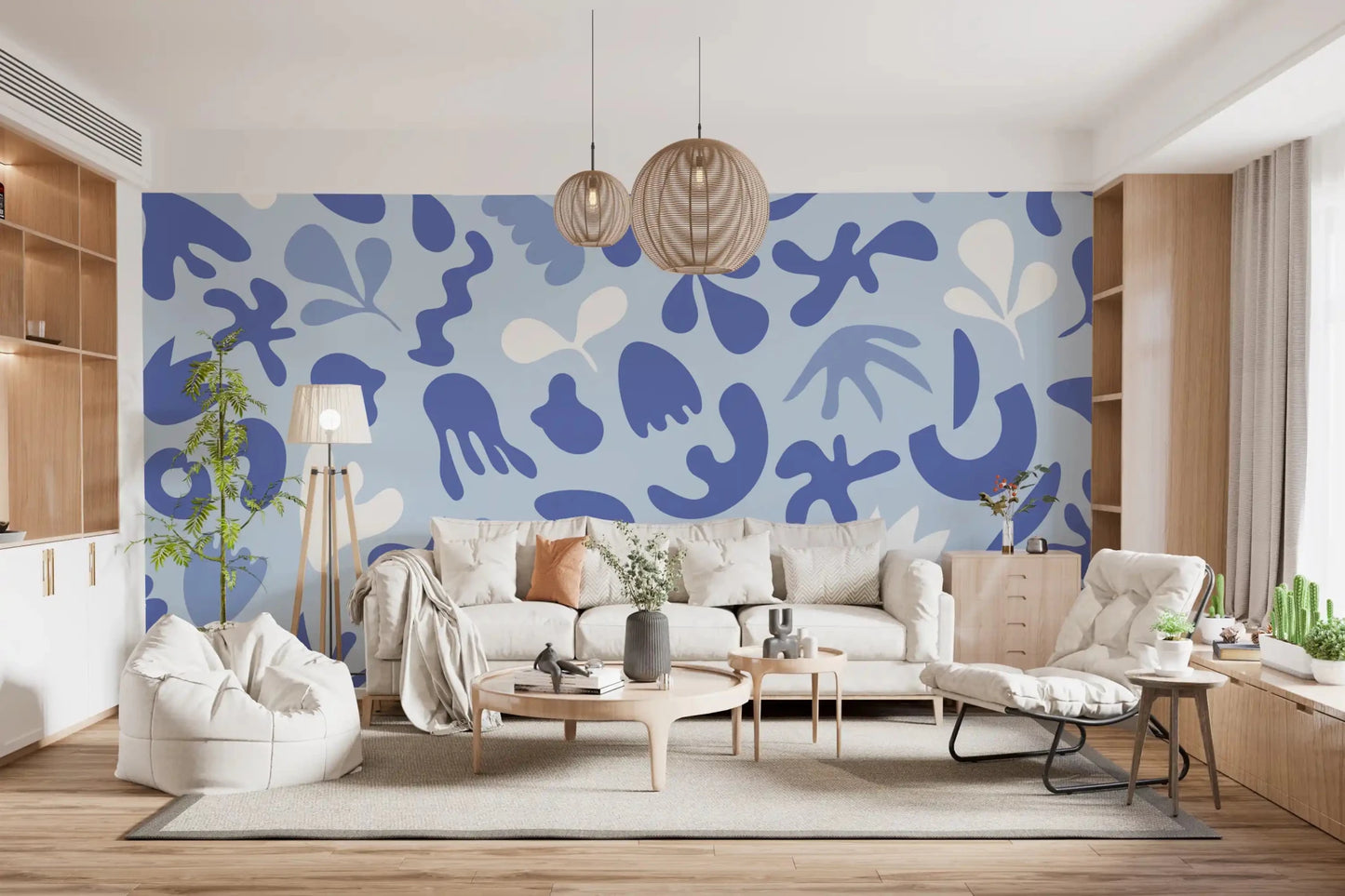 Gentle scattered forms in Periwinkle Cut wall mural composition