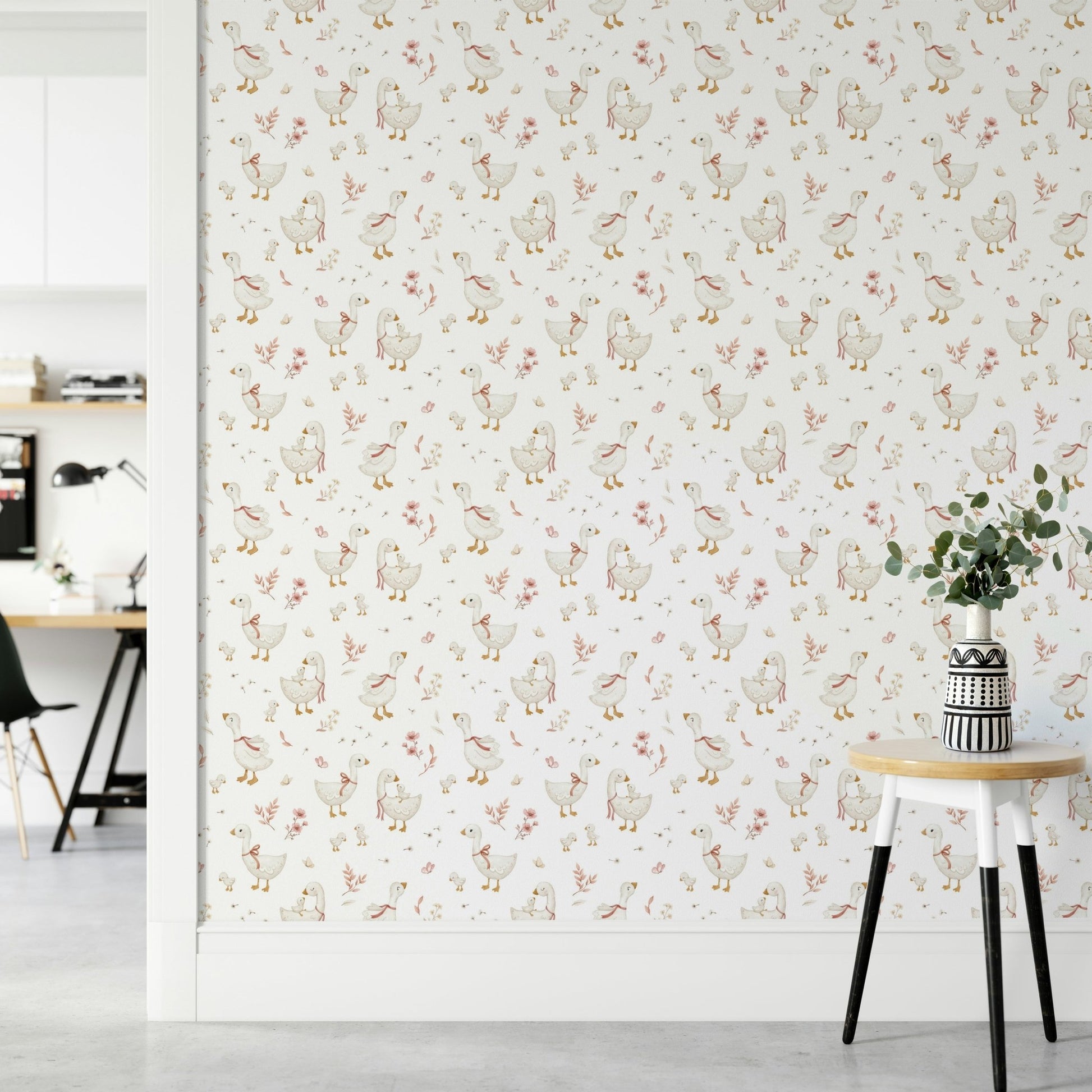 Decorative floral and goose wallpaper for kids

