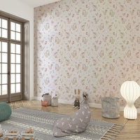 Light pastel geese with flowers on wallpaper

