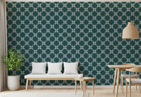 Cozy sitting room styled with repeating floral lattice wallpaper in deep tones, GD8236