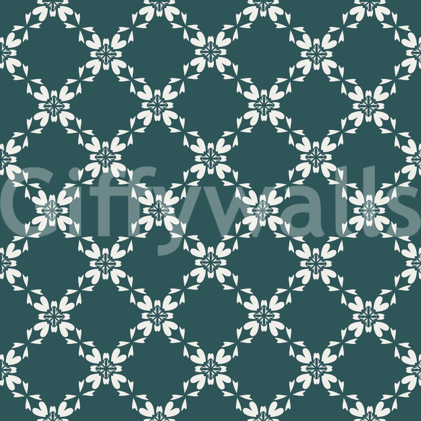 Floral grid repeat in Petal Lattice Wallpaper with linked ivory petal motifs, GD8236