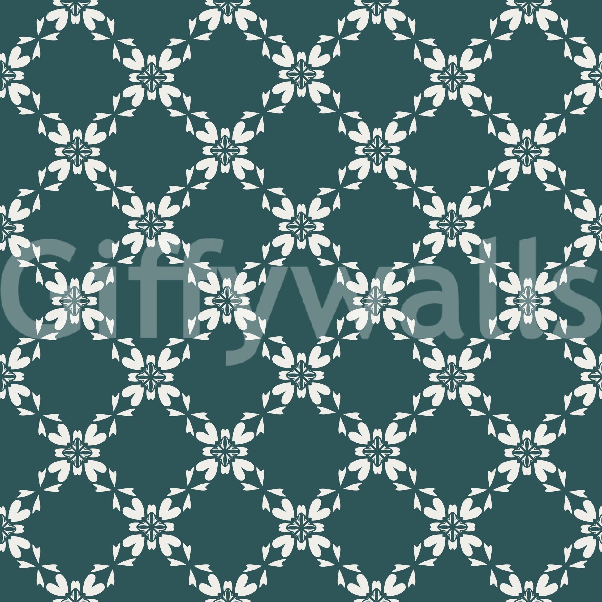 Floral grid repeat in Petal Lattice Wallpaper with linked ivory petal motifs, GD8236