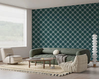 Open living area gains depth from structured petal lattice pattern on feature wall, GD8236