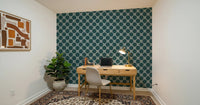 Modern home corner uplifted by floral lattice wallpaper with repeating symmetry, GD8236