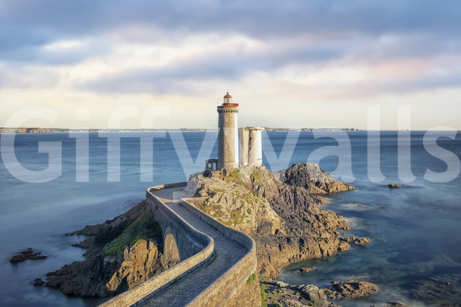 Rocky shoreline detail defines Petit Minou Lighthouse Wall Mural with lighthouse view