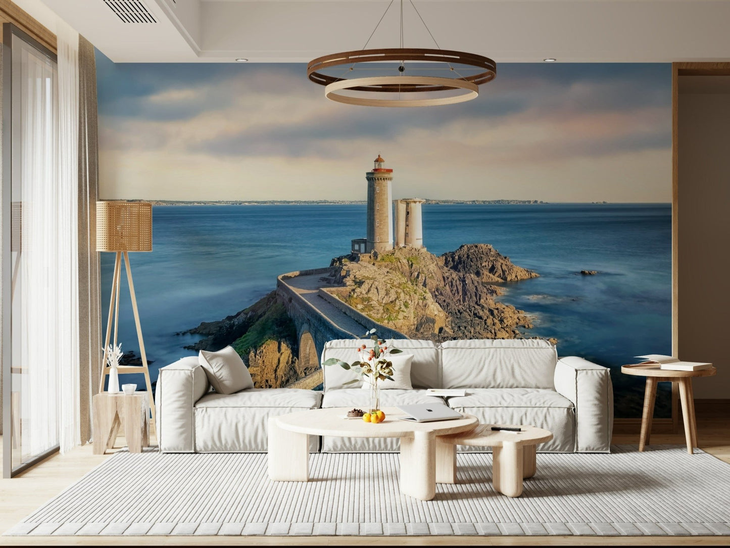 A bright lounge anchored by Petit Minou Lighthouse Wall Mural and a winding coastal path