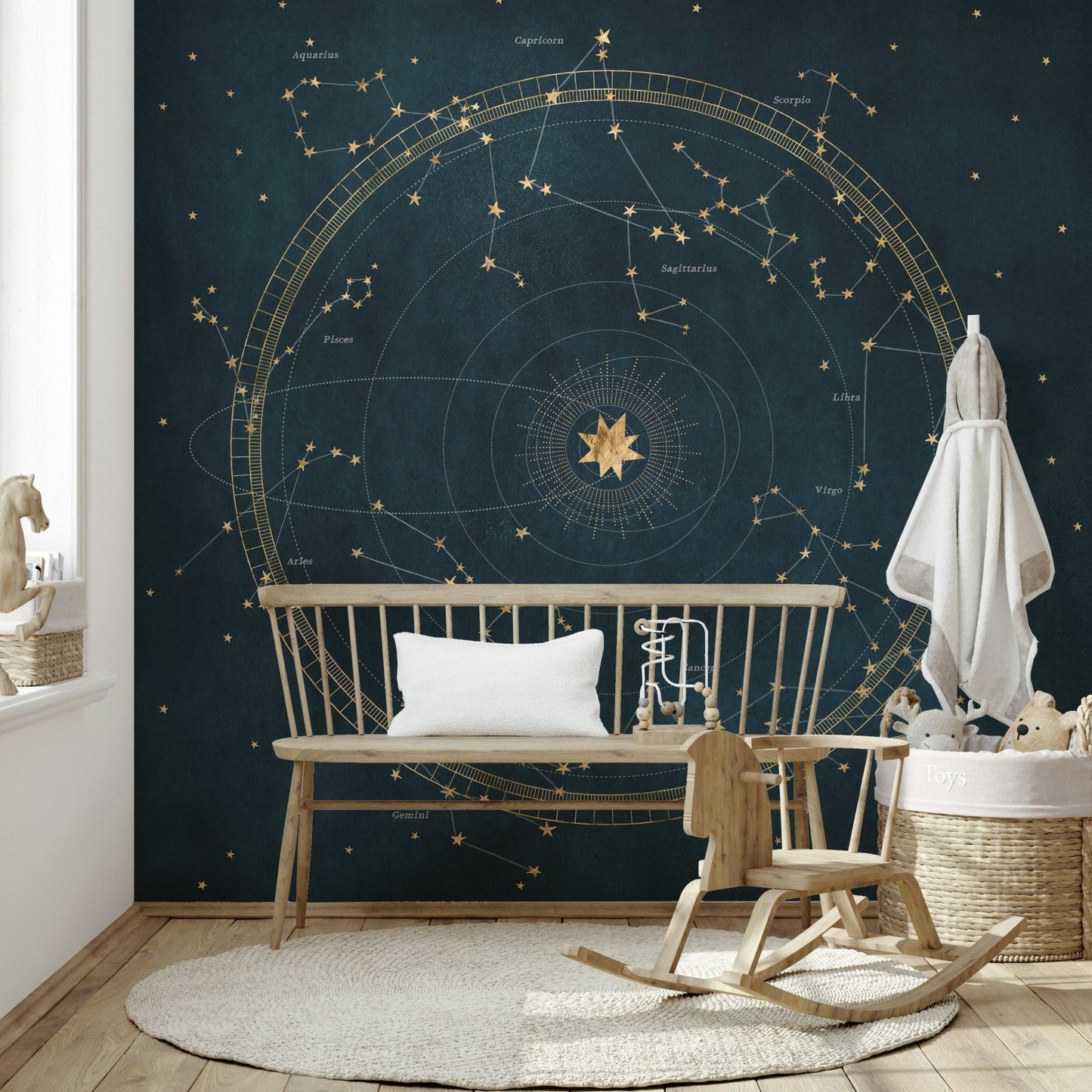 Astronomy-themed Petrol Astro Wheel wall mural

