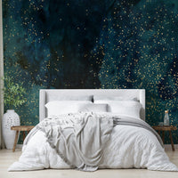 Deep blue and green petrol galaxy wall mural design

