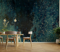 Abstract petrol galaxy mural with cosmic textures

