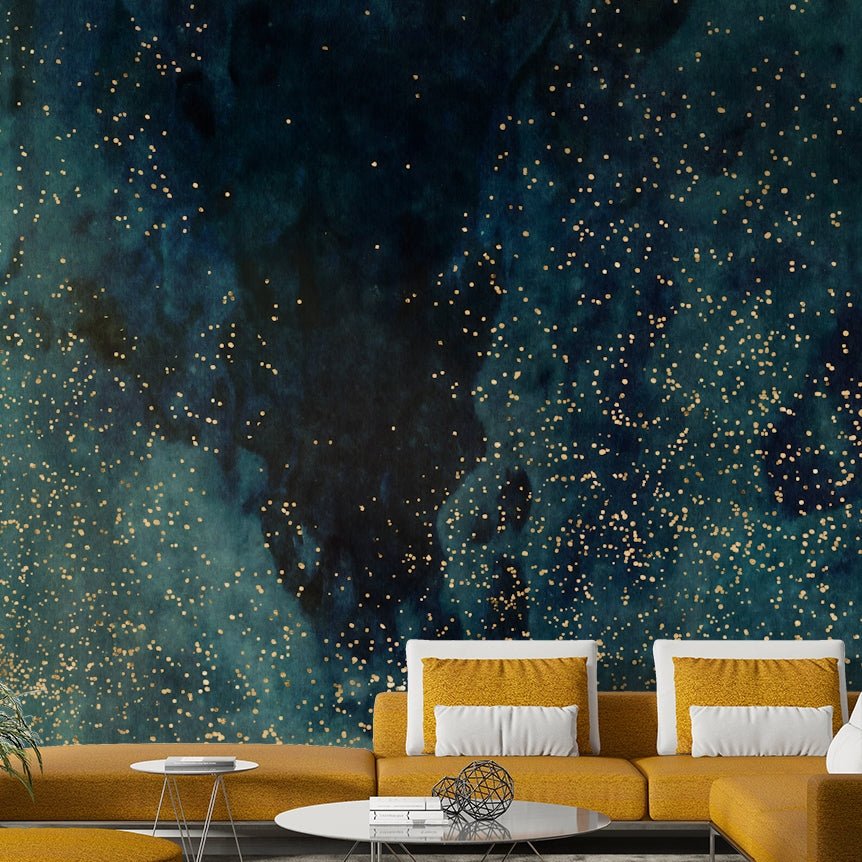 Petrol Galaxy Wall Mural with swirling dark tones

