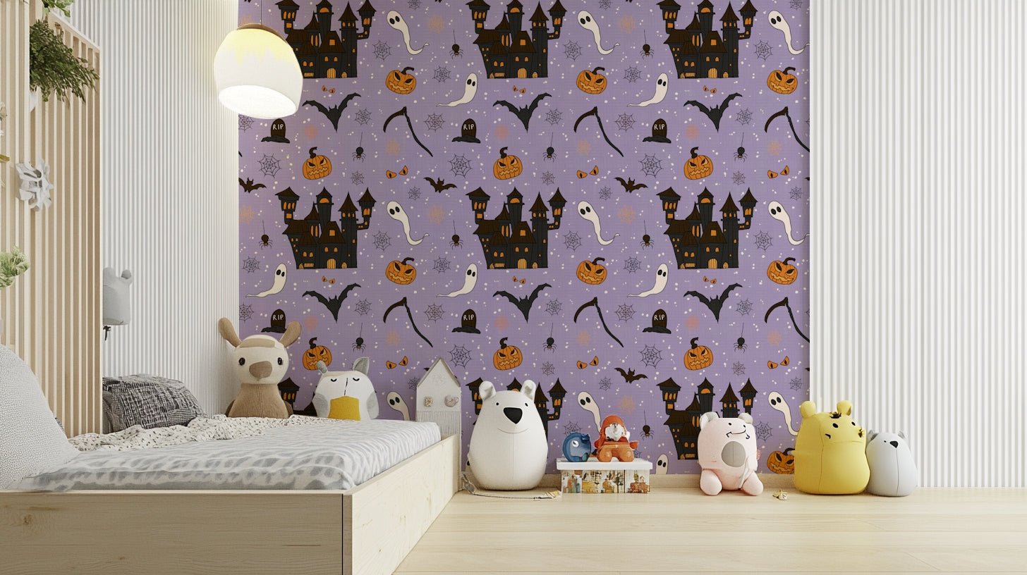Phantom Castle Foggy Lavender eerie wallpaper for walls