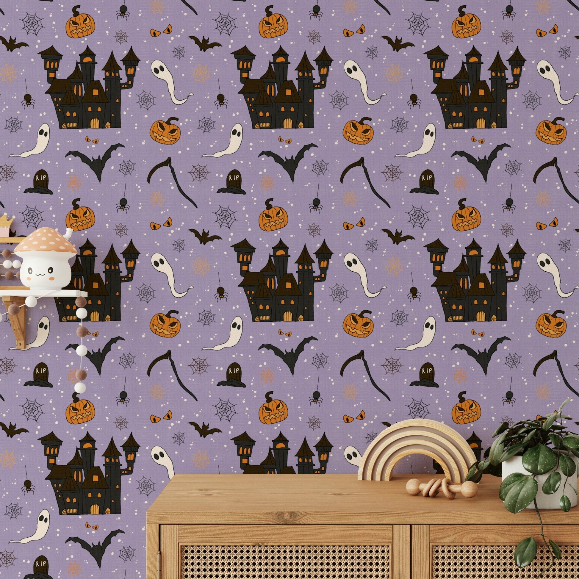 Phantom Castle Foggy Lavender wallpaper on a wall

