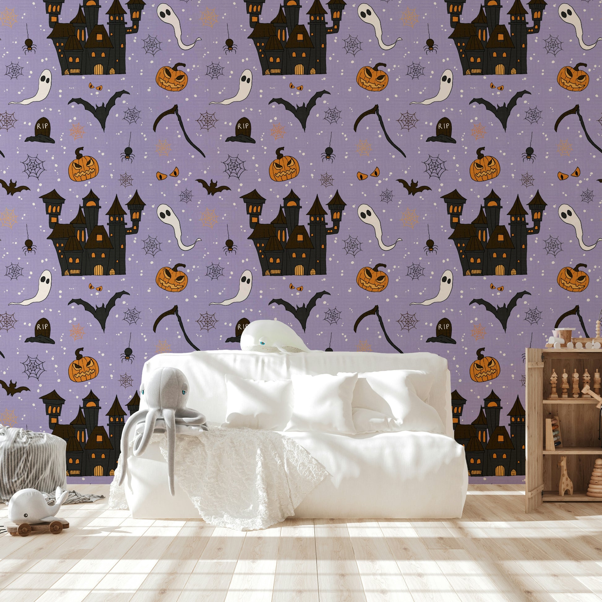 Phantom Castle Foggy Lavender graveyard wallpaper