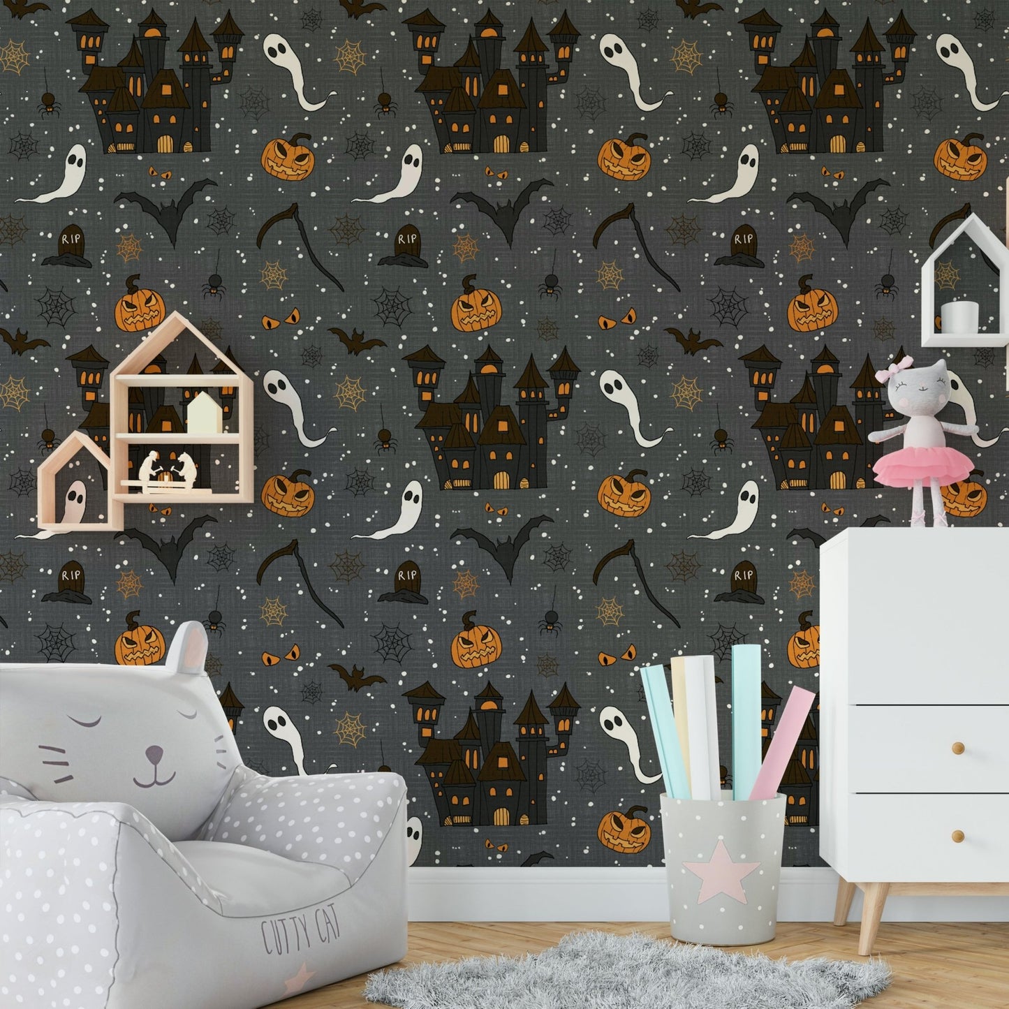 Phantom Castle Graveyard Gray haunted wallpaper for walls GD4020
