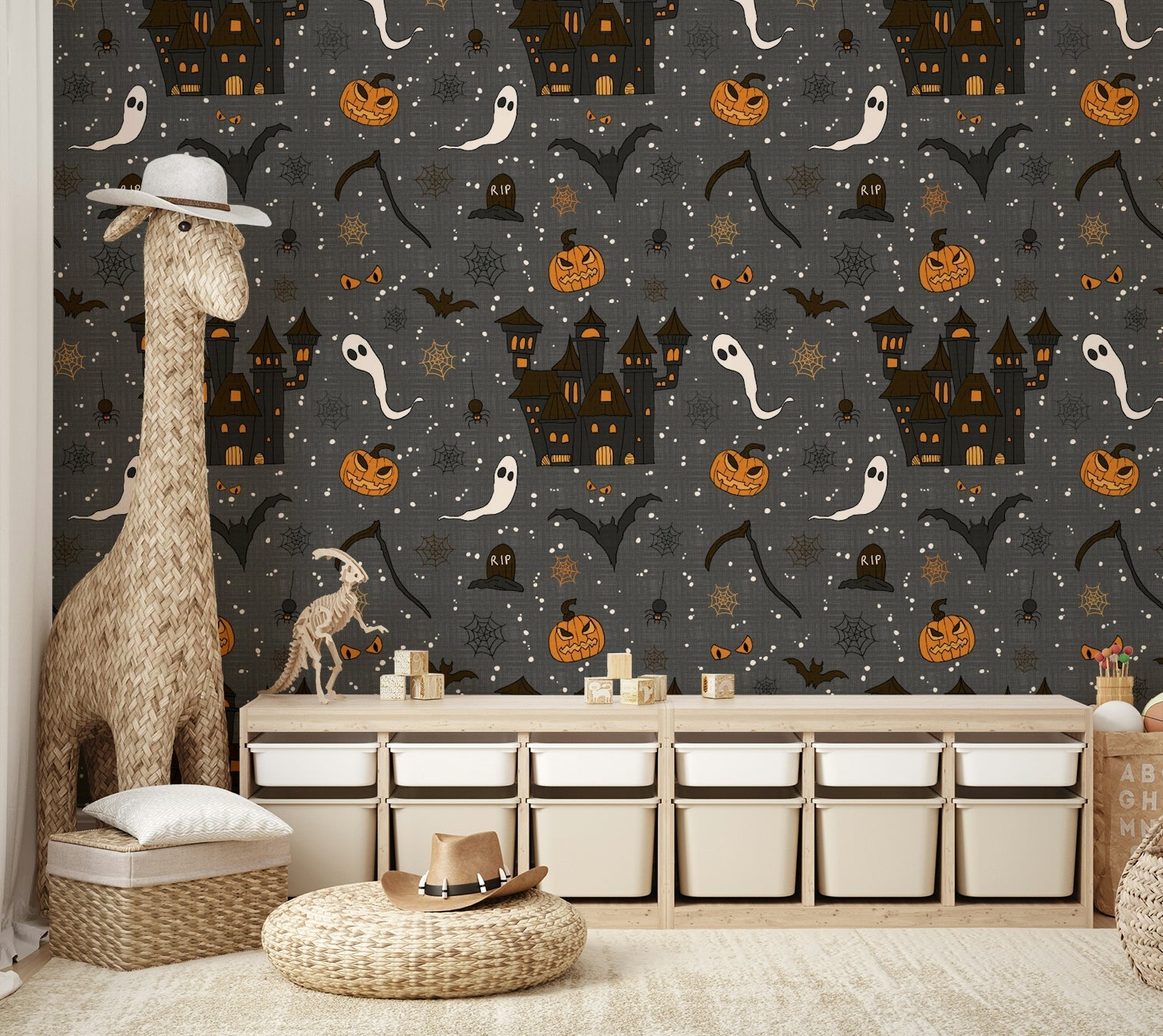 Phantom Castle Graveyard Gray eerie wallpaper for walls GD4020
