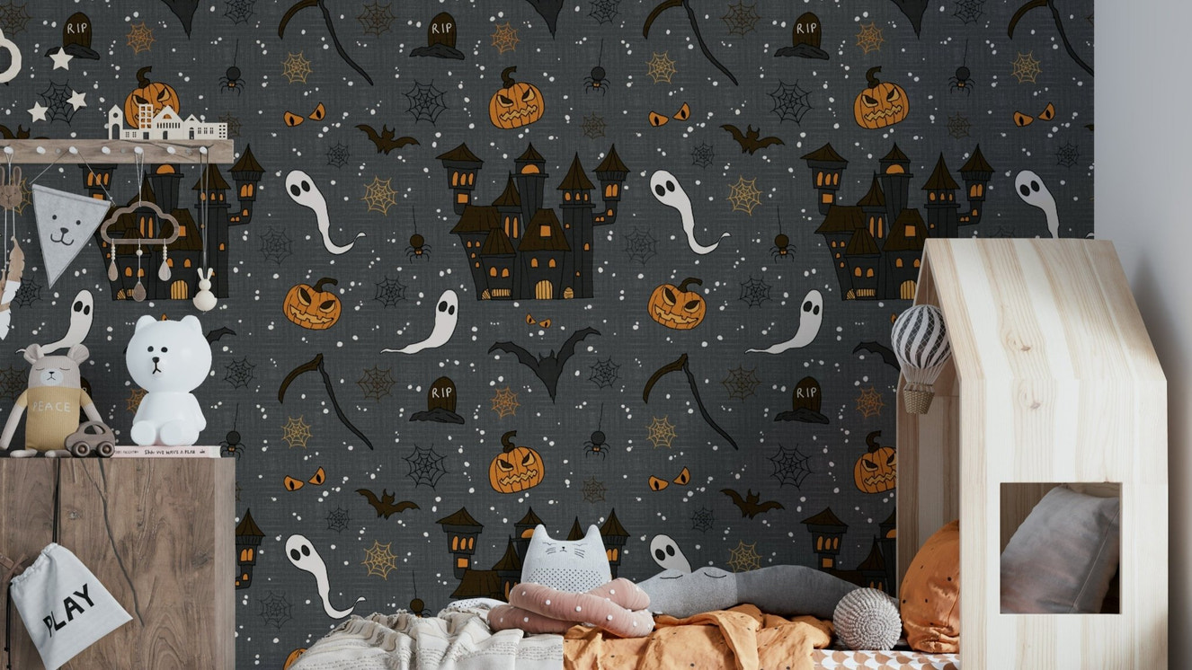 Phantom Castle Graveyard Gray spooky wallpaper