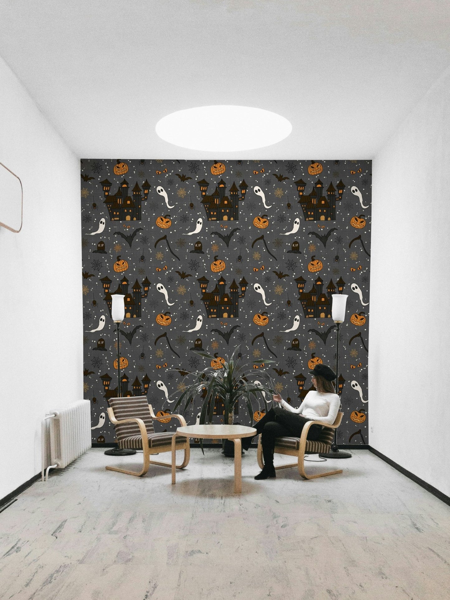 Phantom Castle Graveyard Gray moon mural wallpaper GD4020