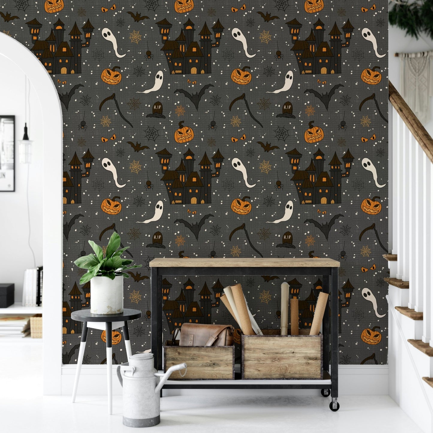 Phantom Castle Graveyard Gray wallpaper on a wall GD4020

