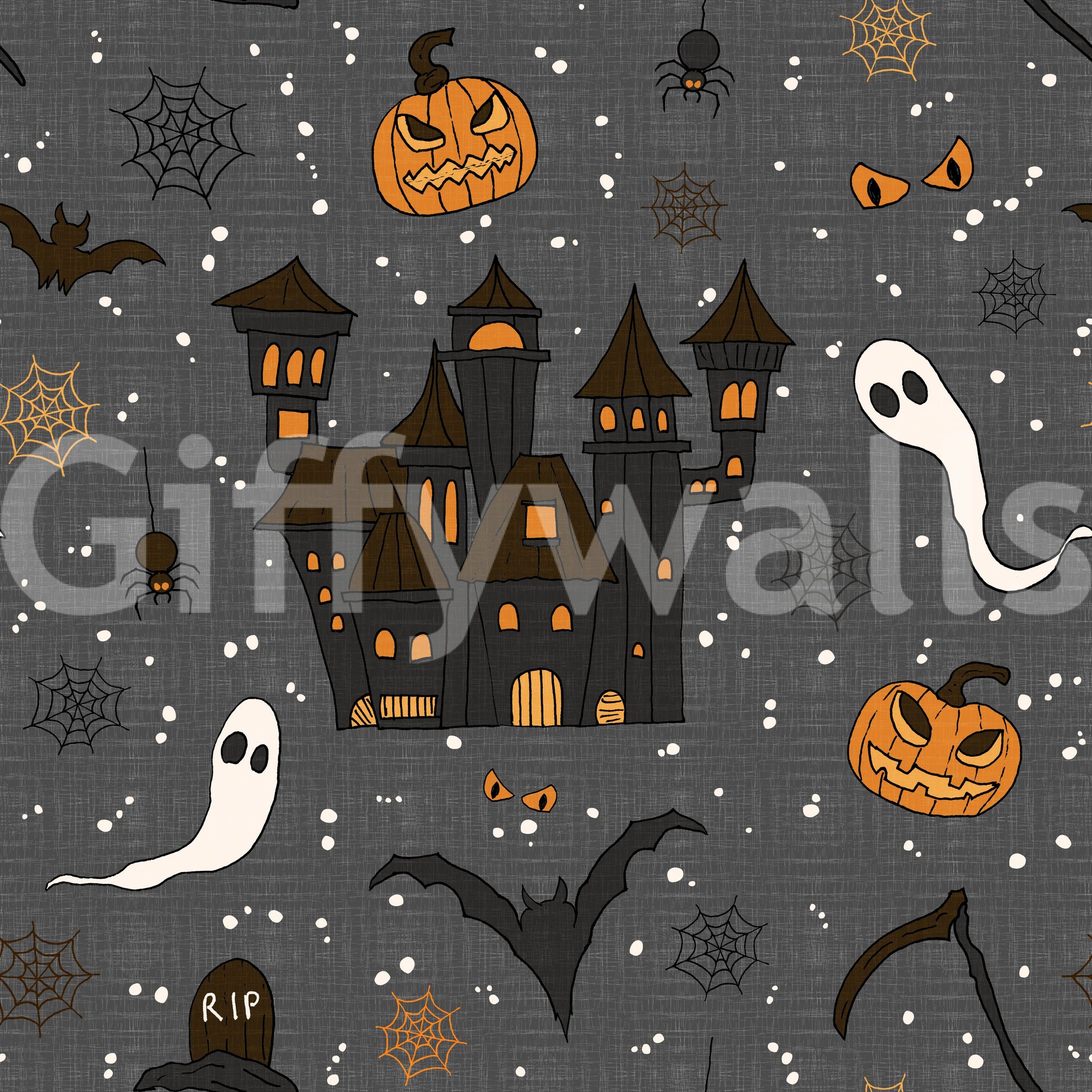 Phantom Castle Graveyard Gray witch wall mural