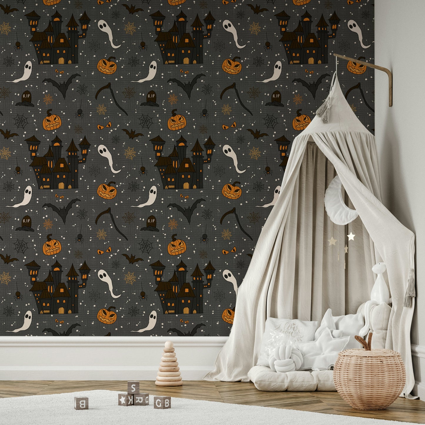 Phantom Castle Graveyard Gray creepy wall art