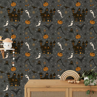 Phantom Castle Graveyard Gray night mural wallpaper