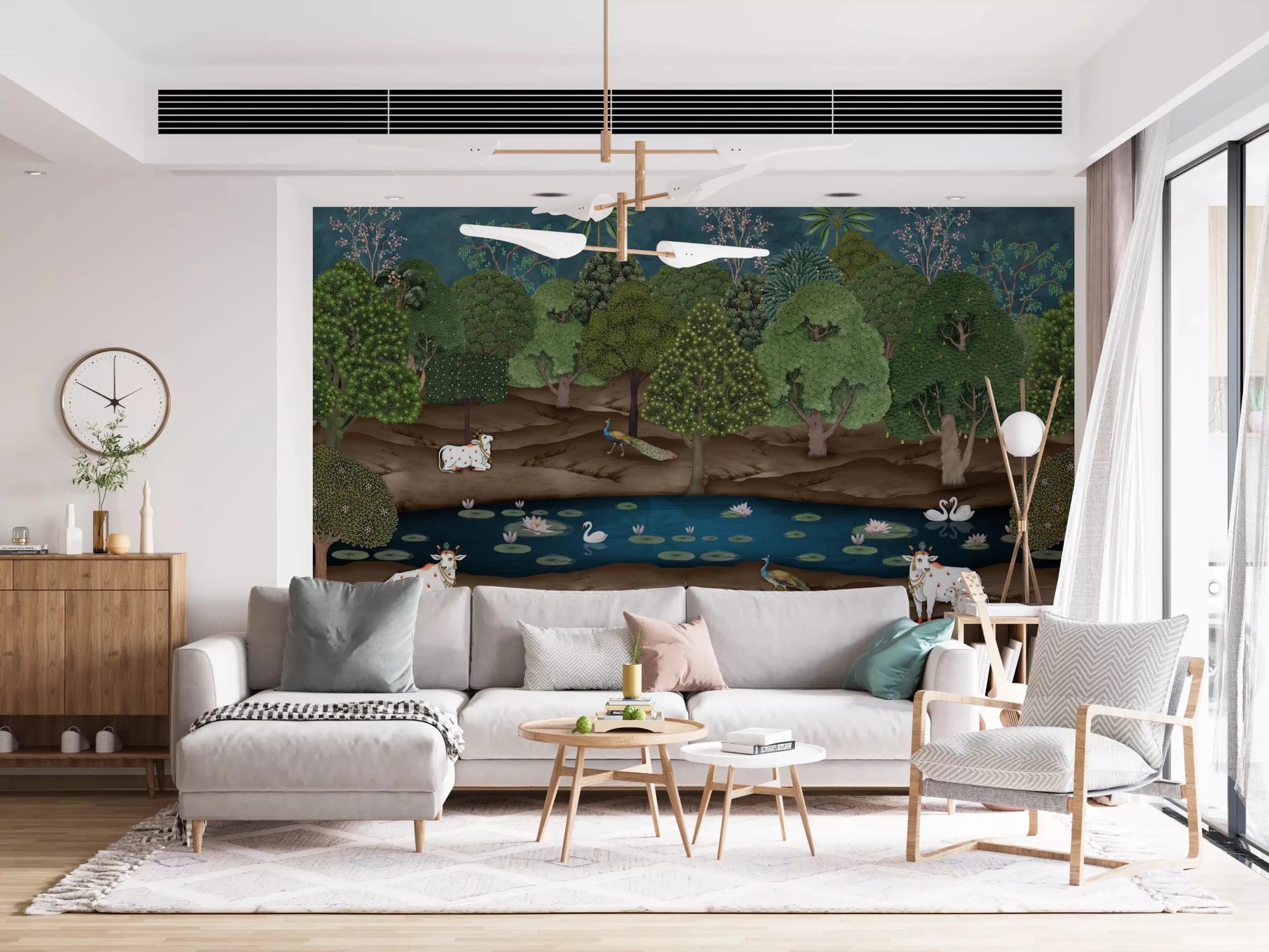 Sacred cows and deep blue water shape this Divine Grace wall mural, GD8969
