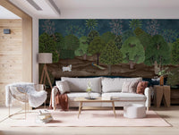 Hallway styled with Pichwai wall mural trees, swans, and peacocks, GD8969