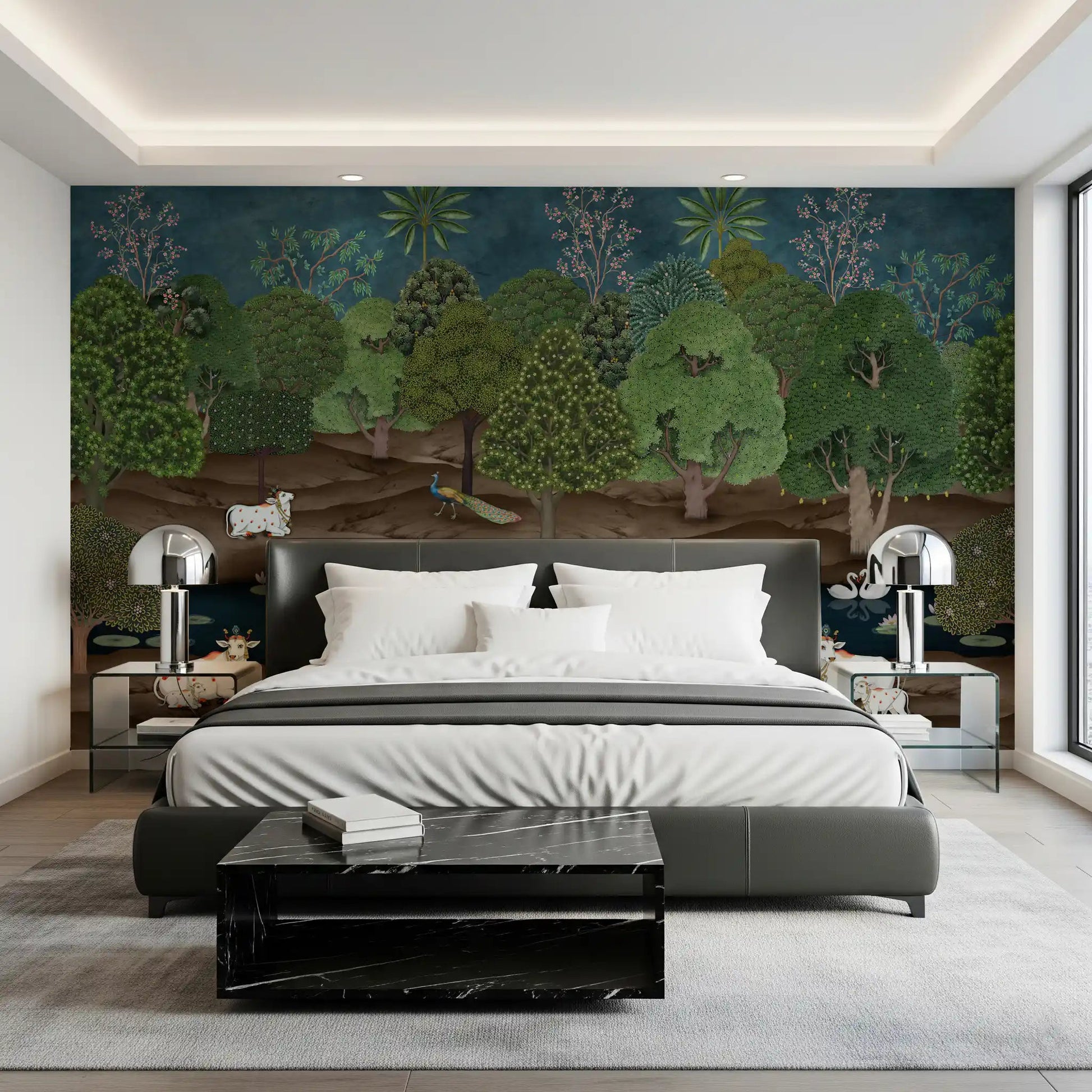 Sacred Indian forest artwork creates depth in Divine Grace wall mural, GD8969