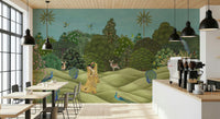 Nature-themed Pichwai Palms wall mural for dining room feature wall decor
