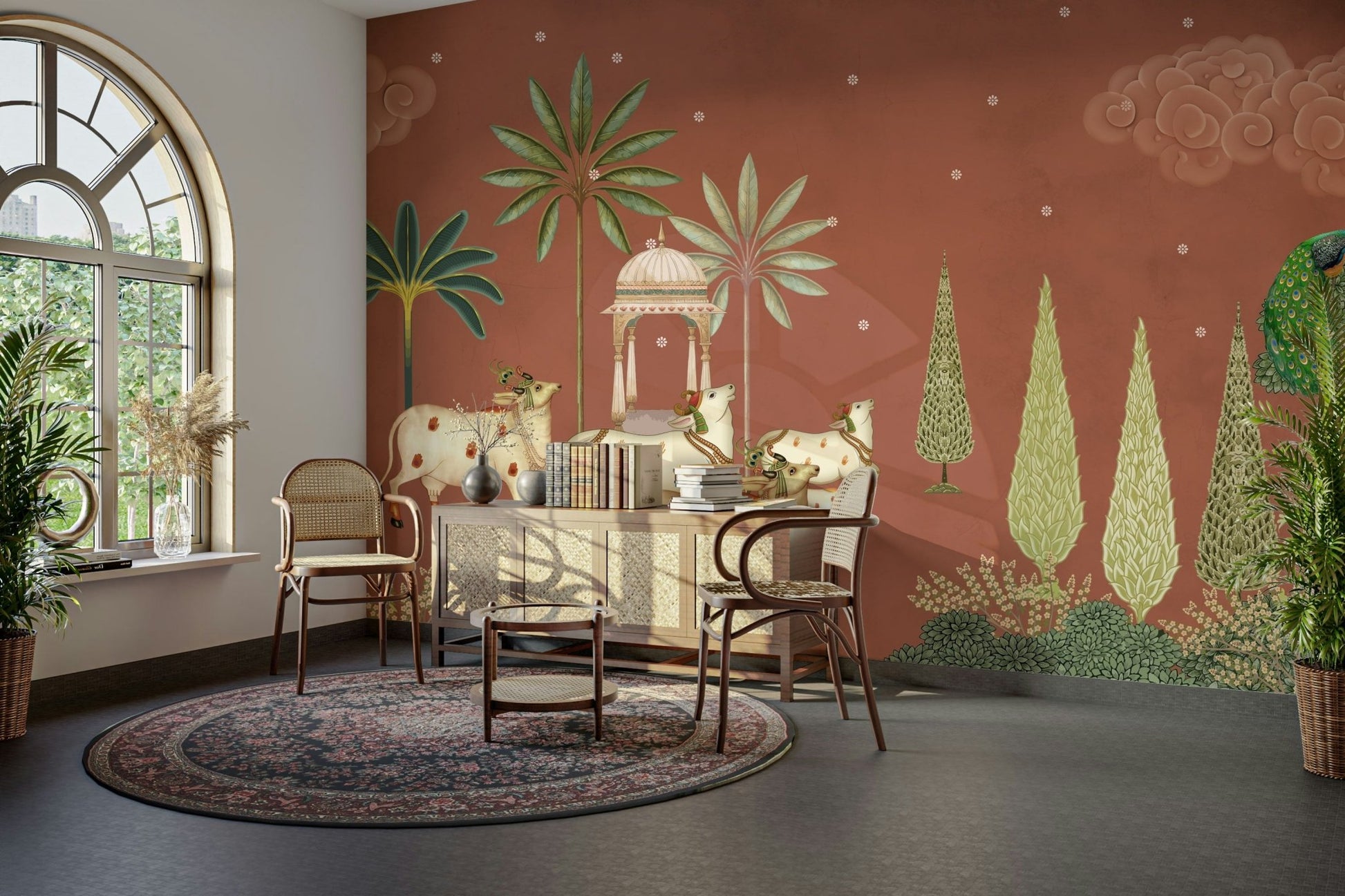 Pichwai Vanam Wall Mural with animals.


