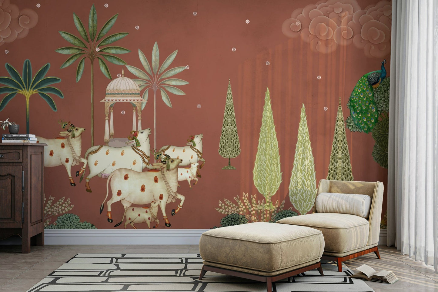 Indian-style Pichwai Vanam Wall Mural.


