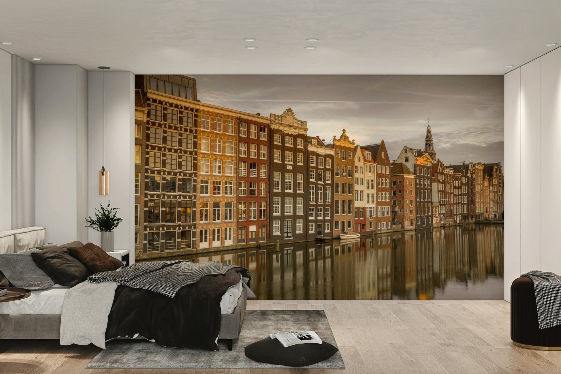 Vibrant street with houses wall mural design.

