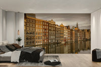 Vibrant street with houses wall mural design.

