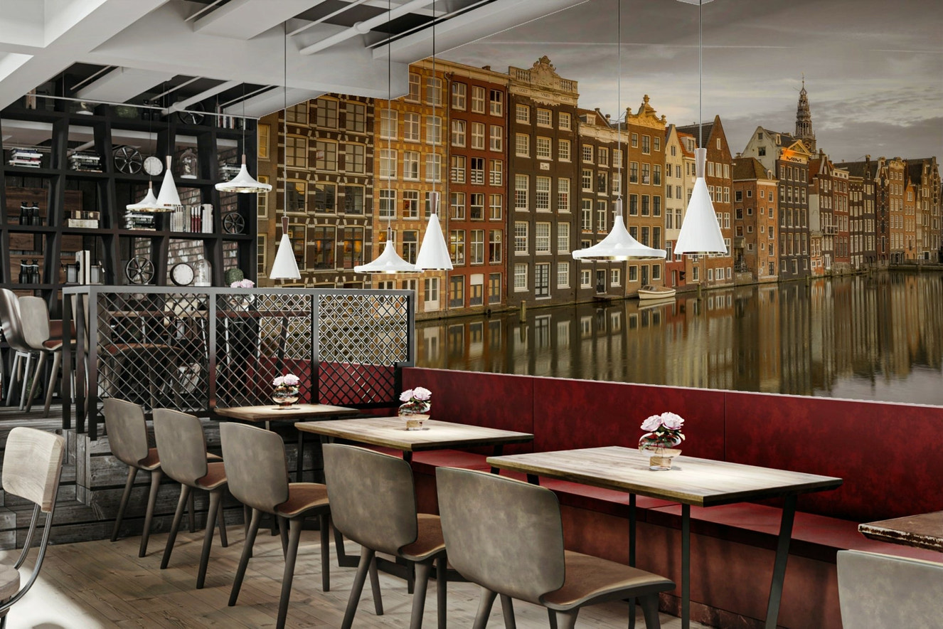 Picturesque houses wall mural for living rooms.

