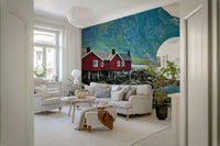Iconic red buildings, Picturesque Lofoten interior wall décor.