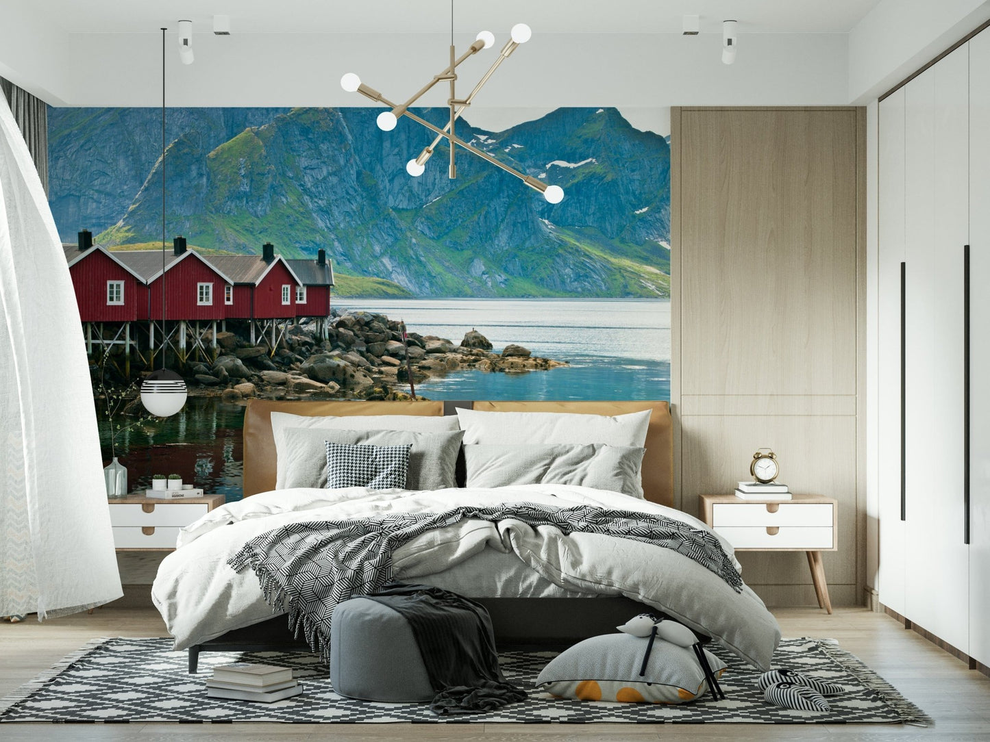 Remote northern settlement, Picturesque Lofoten removable wallpaper piece.