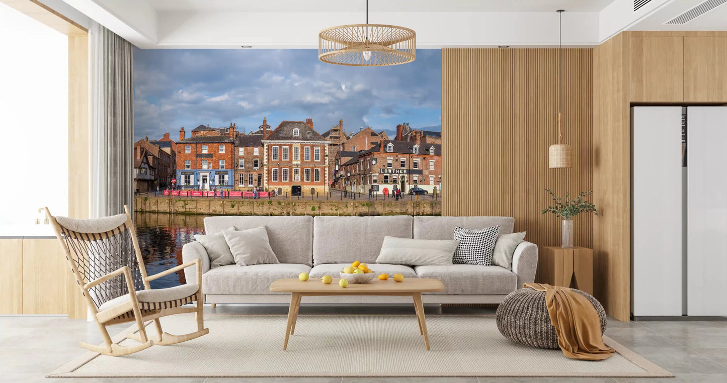 Hallway with Picturesque Riverfront Wall Mural and a peaceful riverside skyline, GD8886
