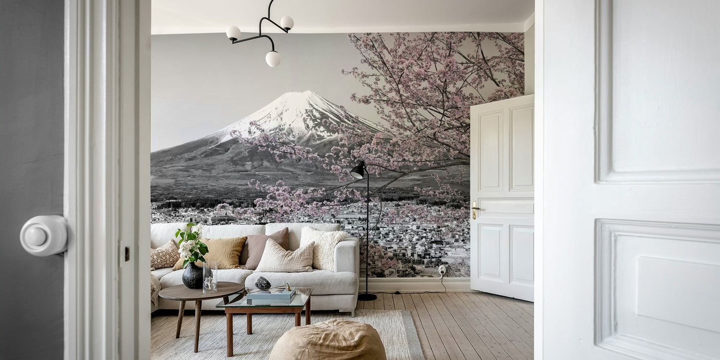 Dramatic colorkey effect mural highlighting spring in Japan.

