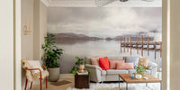 Wooden pier stretching into lake wallpaper

