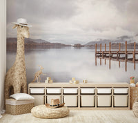 Scenic pier mural extending into the ocean

