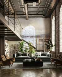 Pier on the shores wall mural with calm waters

