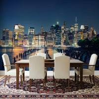 Pier one wall mural with architectural detail and shimmering water reflections.