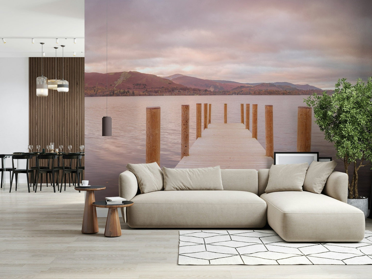 Piering into Nature's Heart Wall Mural serving as a centerpiece in a modern guest room.