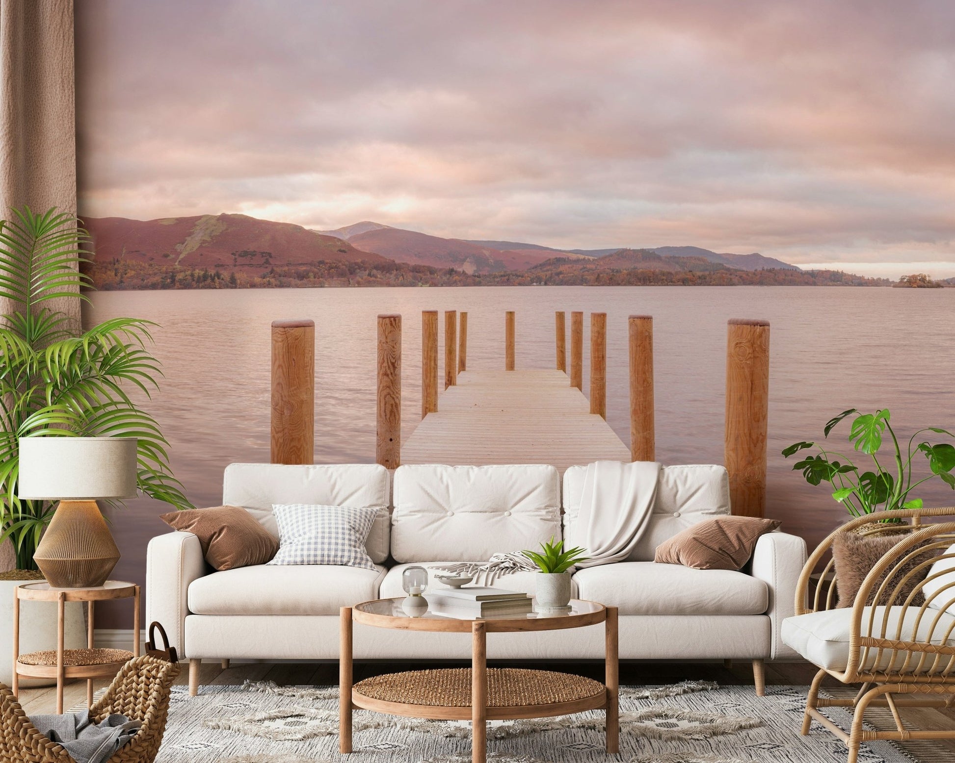 Sophisticated forest mural in a professional workspace for a calm atmosphere.