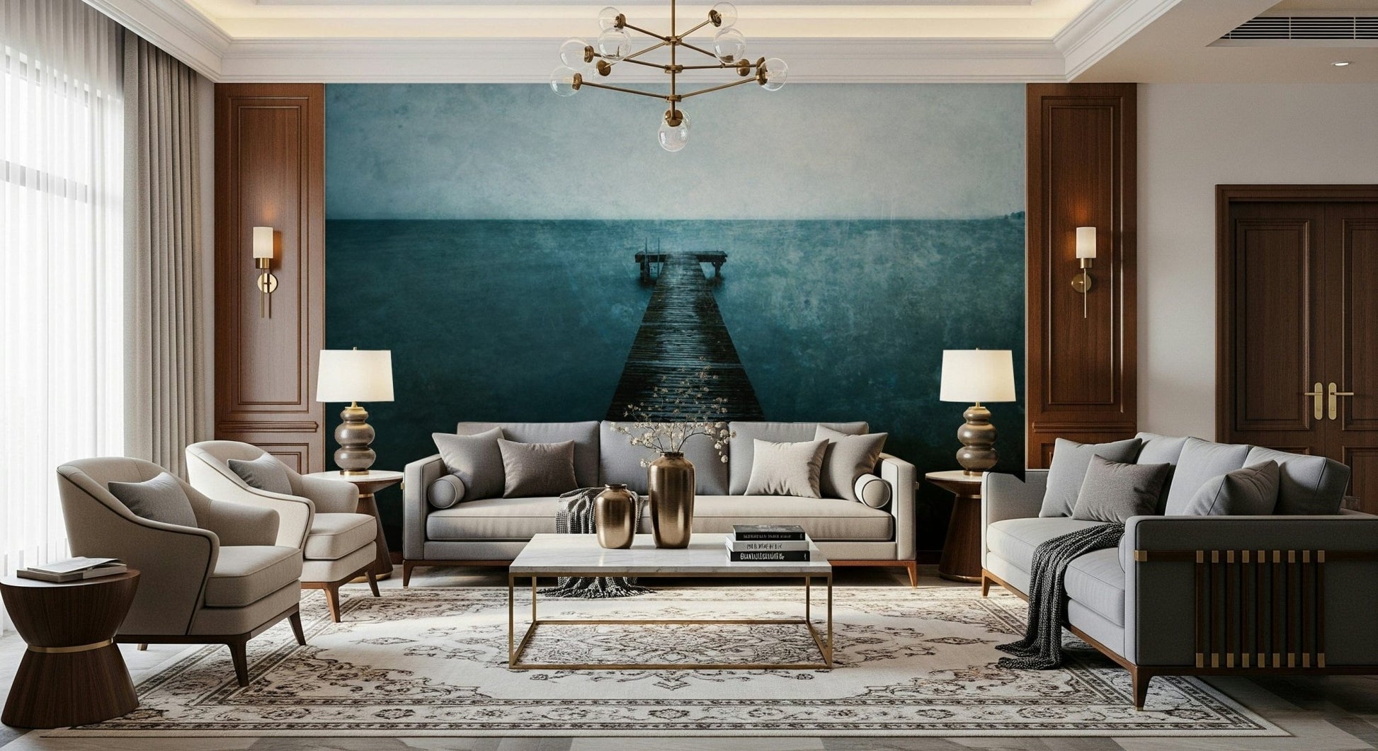 Pier's Edge Wall Mural for a professional reception area wallpaper.