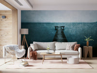 Serene maritime scene wall mural for a relaxing lounge atmosphere.